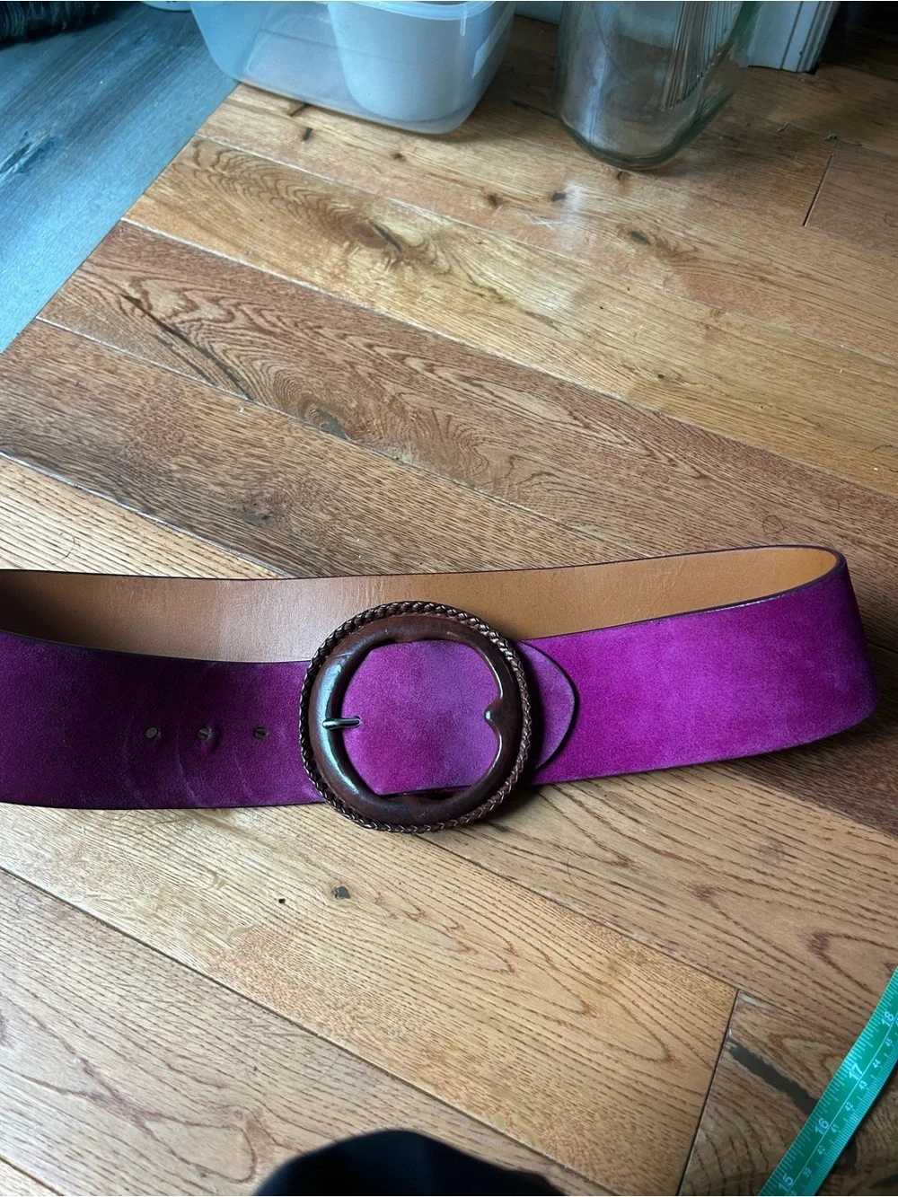 Ralph Lauren Suede Belt in Fuchsia with Braided Wooden Buckle 🤩 😍🔥